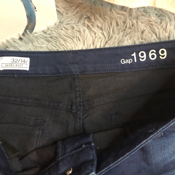 Gap 1969 Skinny Boot Womens Size 14 R (36x32) Dark Wash Stretch Denim Blue Jeans - Picture 3 of 8